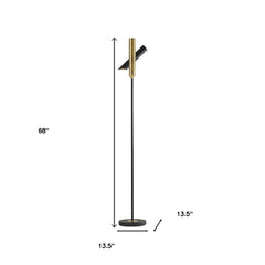 68" black metal LED floor lamp with a sleek black metal cylinder shade and a modern design. Dimensions: 68" height, 13.5" bas
