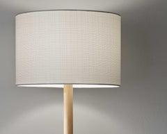 59" Natural Solid Wood Floor Lamp with a white linen drum shade, featuring a simple and elegant design.