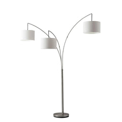 74" Silver Three Light Tree Floor Lamp With White Linen Drum Shade