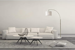 74" Brass Metal Arc Floor Lamp With Off White Linen Drum Shade