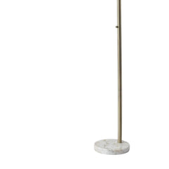 74" Brass Metal Arc Floor Lamp with Off White Linen Drum Shade, featuring a sleek brass finish and a sturdy marble base.