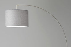 74" Brass Metal Arc Floor Lamp With Off White Linen Drum Shade