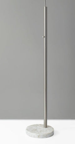 74" Brass Metal Arc Floor Lamp With Off White Linen Drum Shade