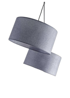 91" Silver Three Light Tree Floor Lamp with two gray linen drum shades, featuring a sleek silver pole and modern design.