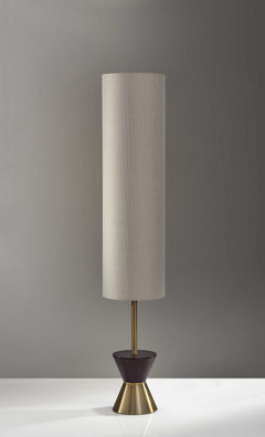59" Brass Column With Beige Fabric Shade