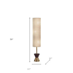 59" Brass Column With Beige Fabric Shade
