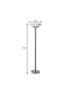 Frosted Glass Shade Uplighting Torchiere In Brushed Steel
