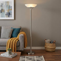 Frosted Glass Shade Uplighting Torchiere In Brushed Steel