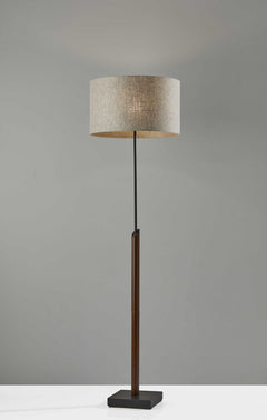63" Beige And Black Floor Lamp With Beige Fabric Drum Shade