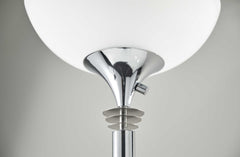 72" silver floor lamp featuring a white glass shade and a sleek, modern design with a chrome finish.