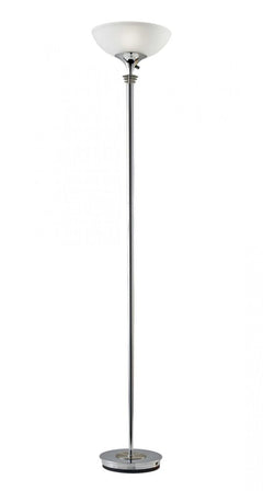 72" Silver floor lamp with a white glass shade, featuring a sleek chrome finish and a modern design.