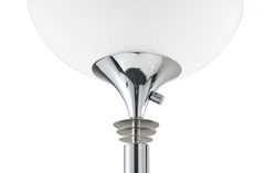 72" Silver floor lamp with a white glass shade, featuring a sleek chrome base and a modern design.