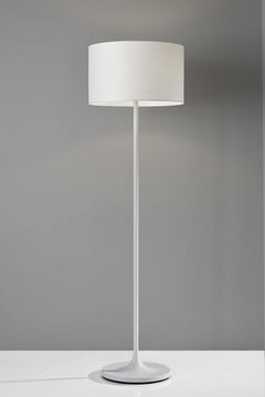 60" White Floor Lamp With White Fabric Drum Shade