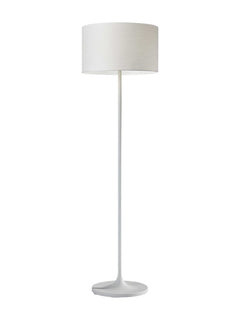 60" white floor lamp with a sleek design and a white fabric drum shade, featuring a minimalist base for modern decor.