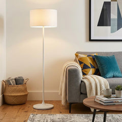 60" White Floor Lamp With White Fabric Drum Shade