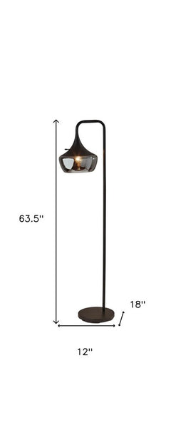 64" Black Task Floor Lamp featuring a sleek design with a black glass bowl shade and a sturdy base. Dimensions: 63.5" height,