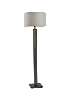 62" Black Wood And Metal Floor Lamp With Light Gray Fabric Drum Shade