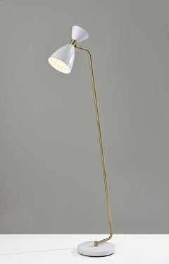 59" Gold and White Task Floor Lamp featuring a white metal cone shade and a sleek gold base, ideal for modern decor.