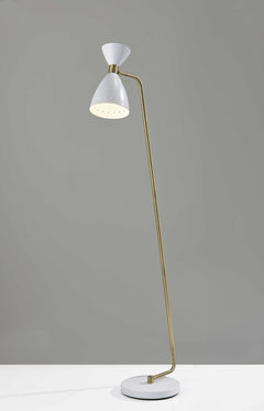 59" Gold And White Task Floor Lamp With White Metal Cone Shade