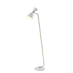 59" Gold And White Task Floor Lamp With White Metal Cone Shade