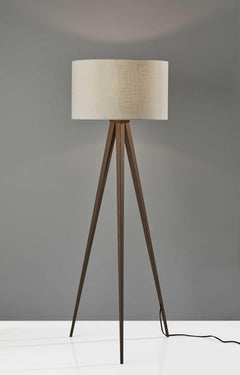Black Metal Tripod Floor Lamp With Black Fabric Drum Shade