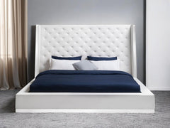 White Tufted Faux Leather King Bed Frame