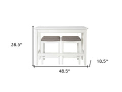 49" Three Piece White Wood Rectangular Bar Table With Two Stools
