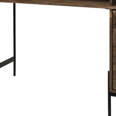 56" Medium Brown Wooden Writing Desk With 3 Drawers And 3 Open Shelves