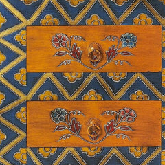 20" Blue and Brown Hand Painted Wood Accent Cabinet With Three Drawers