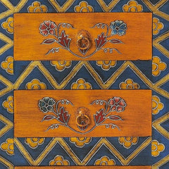 20" Blue and Brown Hand Painted Wood Accent Cabinet With Three Drawers