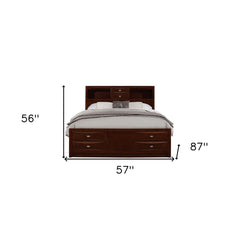 Solid Wood Full Espresso Bed with eight drawers, featuring a headboard and a sleek, modern design. Dimensions: 56"H x 57"W x 