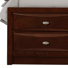Solid Wood Full Espresso Bed featuring eight drawers with sleek curved fronts and silver handles for stylish storage.