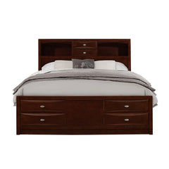 Solid Wood Full Espresso Bed with eight drawers, featuring a headboard with storage and a sleek design.