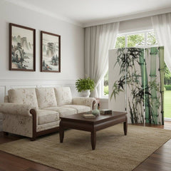 72" Green And White Canvas Folding Three Panel Screen Room Divider