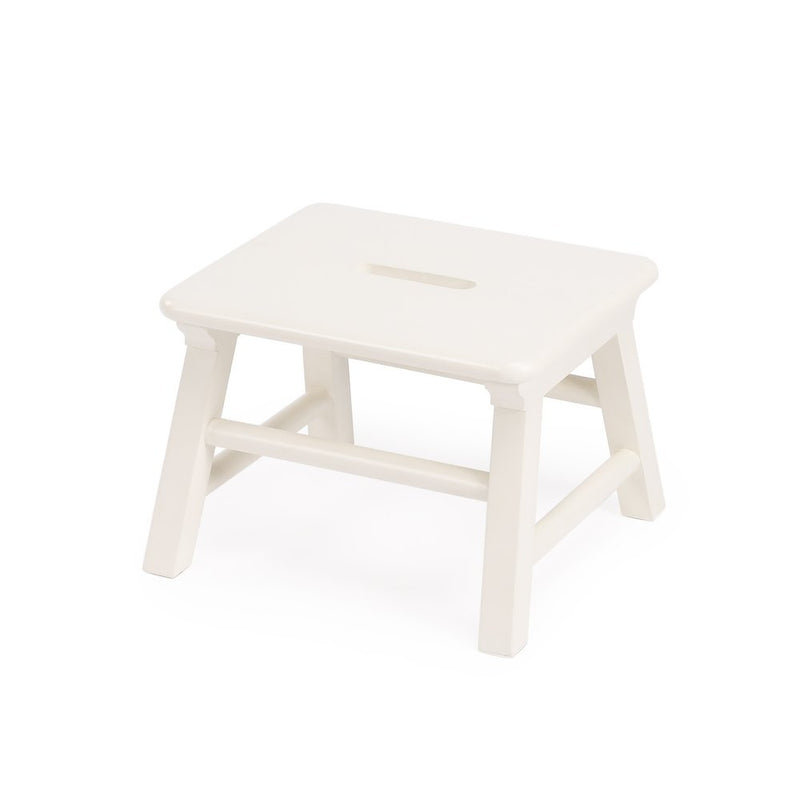 10-inch white solid wood step stool, front view showing full height and classic white finish
