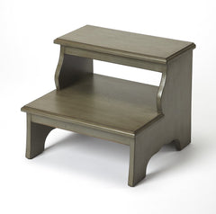 18" handcrafted silver satin step stool – full front view showing lustrous metallic finish