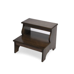 18-inch solid wood step stool in warm brown – front view showing full dimensions