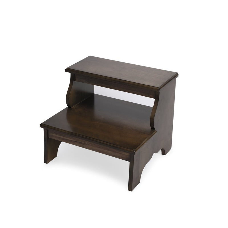18-inch solid wood step stool in warm brown – front view showing full dimensions