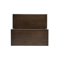 Close-up of brown wood veneer finish on 18-inch step stool – solid wood grain texture