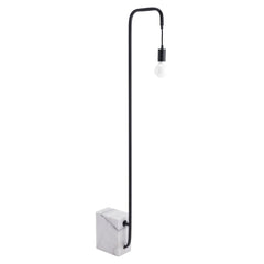 59" Black and White Steel LED Floor Lamp with a sleek black arm and a marble base, featuring a single bulb holder.