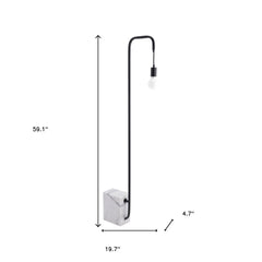 59" Black and White Steel LED Floor Lamp with a sleek design, featuring a marble base and a single hanging bulb.