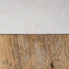 White marble and natural wood block table or desk lamp featuring a sleek design with a smooth marble top and textured wood ba