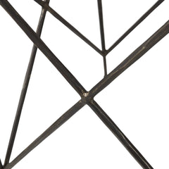 Set of two white and black marble and metal square nested tables with a geometric metal base.