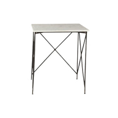 Set of two square nested tables featuring white and black marble tops with metal legs in a geometric design.