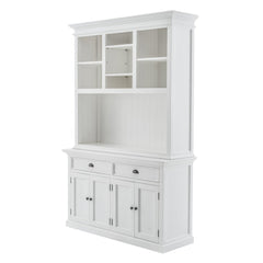 White Solid Wood Adjustable Two Tier Bookcase featuring open shelves and closed cabinets for storage. Elegant and functional 