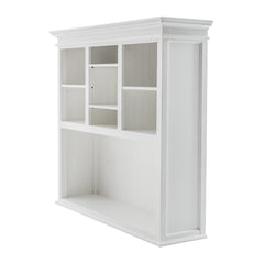White Solid Wood Adjustable Two Tier Bookcase featuring multiple compartments and a sleek design for organized storage.