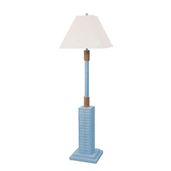 63" Light Blue Polyresin Floor Lamp With Tan Linen Shade