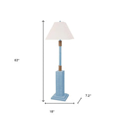 63" Light Blue Polyresin Floor Lamp With Tan Linen Shade