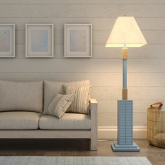 63" Light Blue Polyresin Floor Lamp With Tan Linen Shade