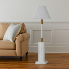 63" White Polyresin Floor Lamp With White Linen Shade